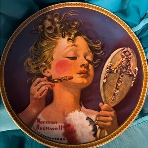 Norman Rockwell Plate with Red and Blue Accents